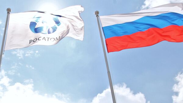Флаги организации Росатом и России. Архивное фото