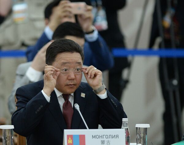 Президент Республики Монголия Цахиагийн Элбэгдорж на заседании Совета глав государств-членов ШОС в расширенном составе с участием делегаций