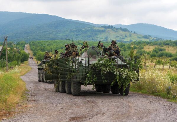 Украинские военные патрулируют местность возле Мукачево