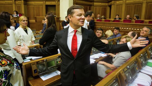 Лидер Радикальной партии Олег Ляшко на заседании Верховной рады Украины