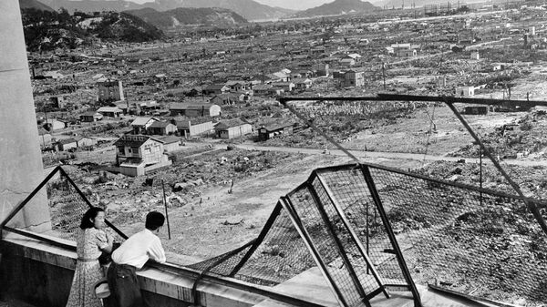 Разрушенный в результате атомной бомбардировки город Хиросима, Япония. 1948