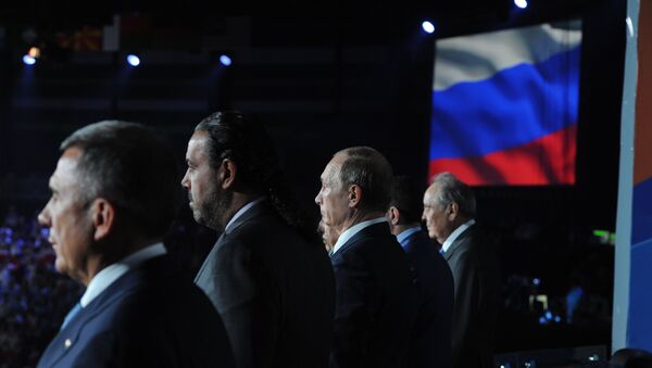 Президент России В.Путин на церемонии открытия XVI чемпионата по водным видам спорта