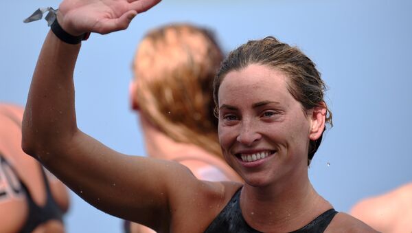 Хейли Андерсон (США), завоевавшая золотую медаль на дистанции 5 км на открытой воде среди женщин на XVI чемпионате мира по водным видам спорта в Казани
