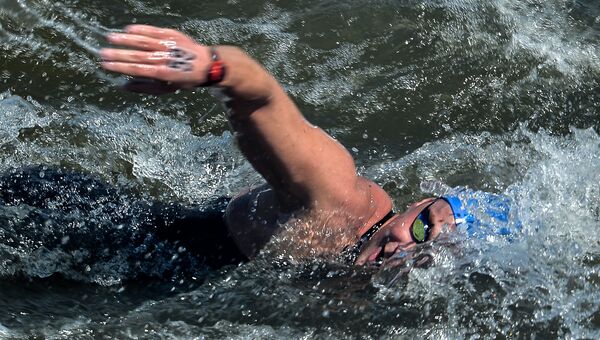 Даниил Серебренников на дистанции 10 км на открытой воде среди мужчин на XVI чемпионате мира по водным видам спорта в Казани