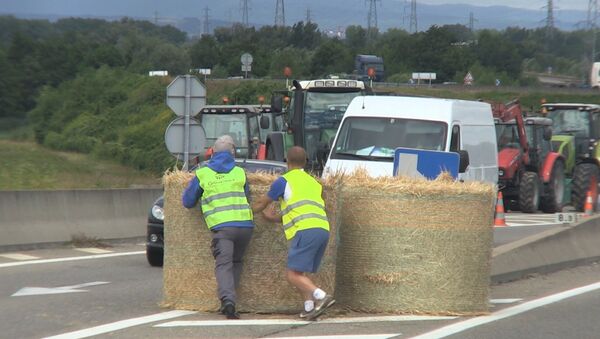 Фермеры Франции снопами сена закрыли въезд фурам с импортом из Германии