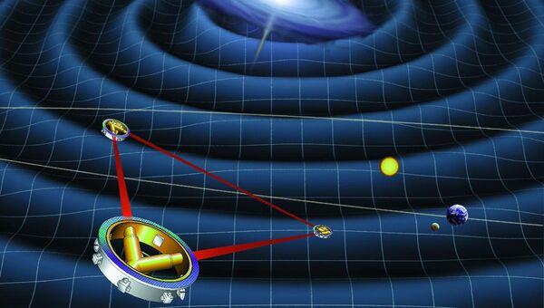 Так художник представил себе космический детектор гравитационных волн eLISA