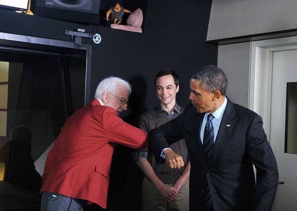 Актер Стив Мартин и президент США Барак Обама на студии DreamWorks Animation