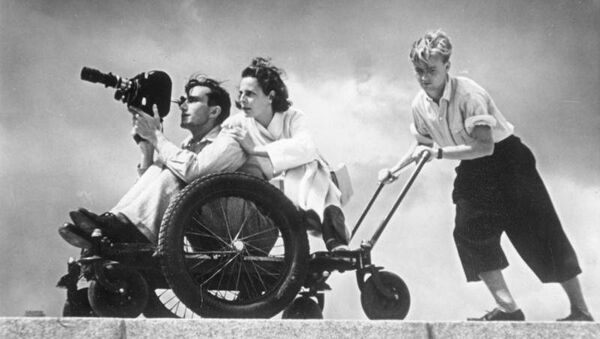 Режиссер Лени Рифеншталь на съёмках фильма Олимпия, август 1936