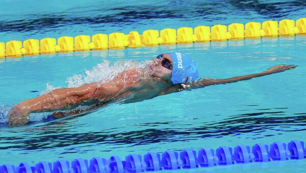 Евгений Рылов (Россия) на дистанции 200 м на спине в финале среди мужчин на XVI чемпионате мира по водным видам спорта в Казани