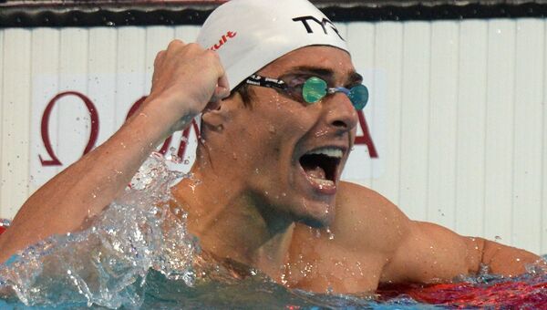 Камиль Лакур (Франция) после финиша на дистанции 50 м на спине в финале среди мужчин на XVI чемпионате мира по водным видам спорта в Казани