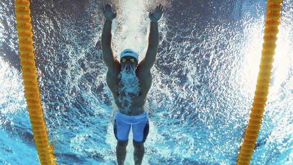 Дайя Сэто на дистанции 200 м баттерфляем в полуфинале среди мужчин на XVI ЧМ по водным видам спорта в Казани