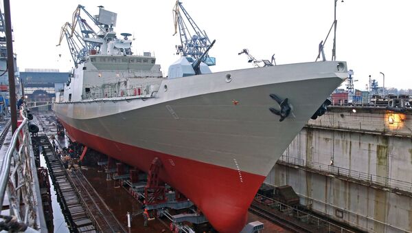 Сторожевой корабль Адмирал Эссен на Прибалтийском судостроительном заводе Янтарь. Архивное фото