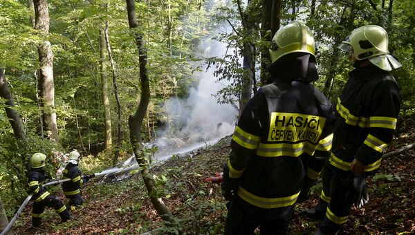 Спасатели на месте крушения двух спортивных самолетов в Словакии