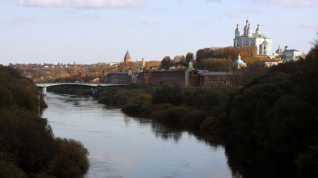 Вид со стороны реки Днепр на панораму города Смоленска. Архивное фото