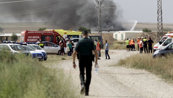 На месте взрыва на пиротехнической фабрике в испанском городе Сарагоса. Испания, 31 августа 2015