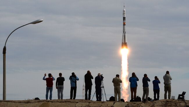 Старт космического корабля Союз ТМА-18М с экипажем 45/46-й длительной экспедиции на МКС с космодрома Байконур. Архивное фото