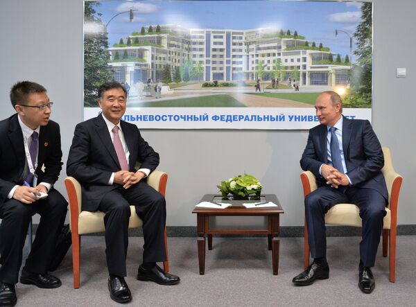 Владимир Путин во время встречи с вице-премьером Госсовета КНР Ван Яном