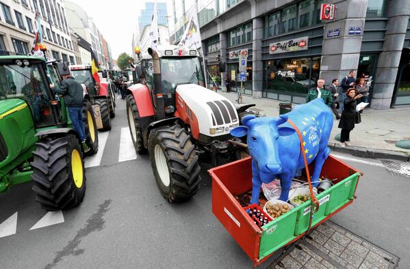 Европейские фермеры во время акции протеста в центре Брюсселя, Бельгия