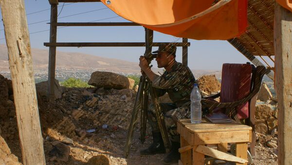 Сирийский военный ведет наблюдение за позициями исламистов в окрестностях города Эз-Забадани, Сирия