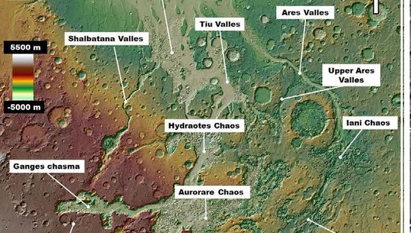 Часть знаменитых марсианских каналов и окружающие их кратеры