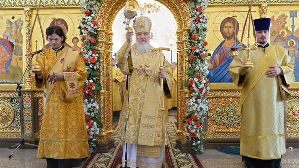 Патриарх Московский и всея Руси Кирилл во время освящения Богоявленского собора в Новом Уренгое