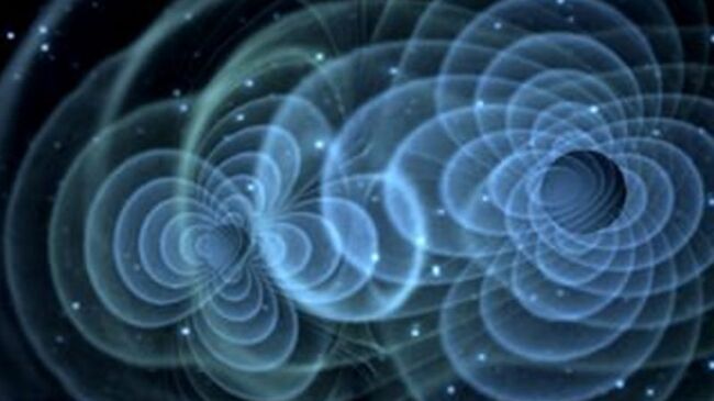 Так художник представил себе гравитационные волны, вырабатываемые сливающимися черными дырами