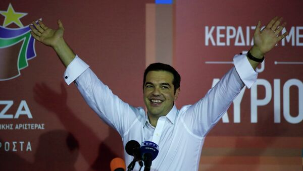 Лидер партии СИРИЗА Алексис Ципрас после победы на парламентских выборах в Греции