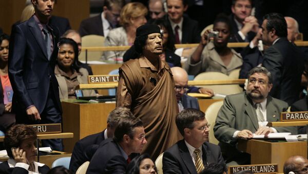Ливийский лидер Муаммар Каддафи в штаб-квартире ООН