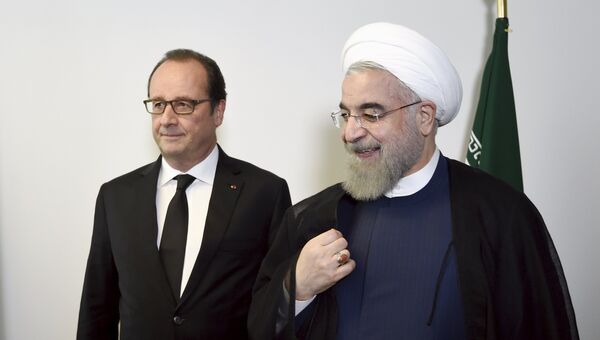 Президенты Франции и Ирана Франсуа Олланд и Хасан Роухани на встрече в ООН