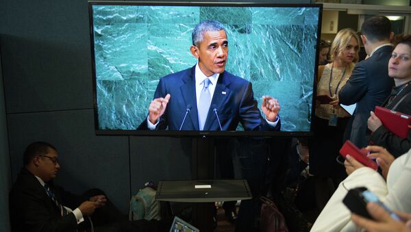 Журналисты слушают выступление президента США Барака Обамы
