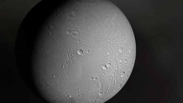 Так должна выглядеть Диона во время пролета «Кассини». Иллюстрация НАСА