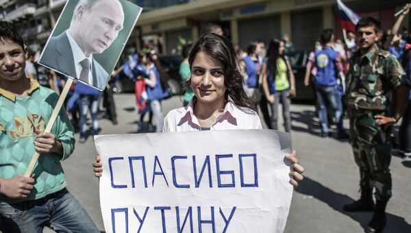 Митинг в поддержку Б. Асада и В. Путина в Сирии. Архивное фото