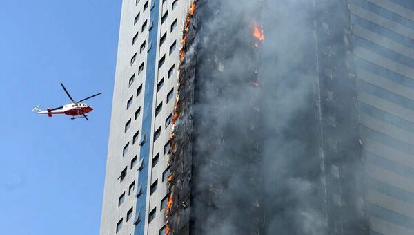 Пожар в небоскребе Al Naser Tower в эмирате Шарджа, ОАЭ
