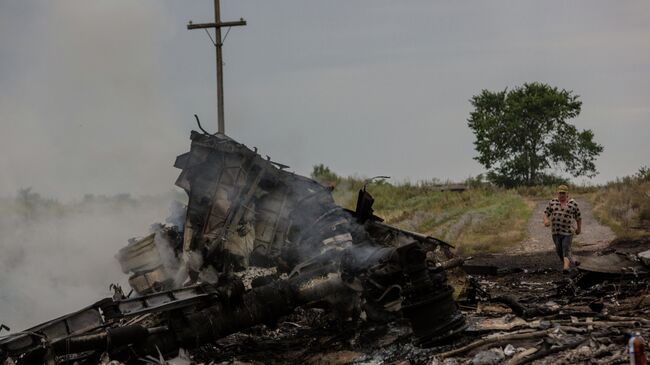 На месте крушения малайзийского самолета Boeing 777 в районе города Шахтерск Донецкой области