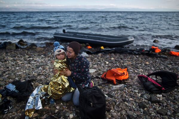 Мигранты из Сирии на греческом острове Лесбос