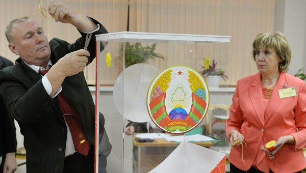 Подсчет голосов на избирательном участке №48 во время выборов в Белоруссии