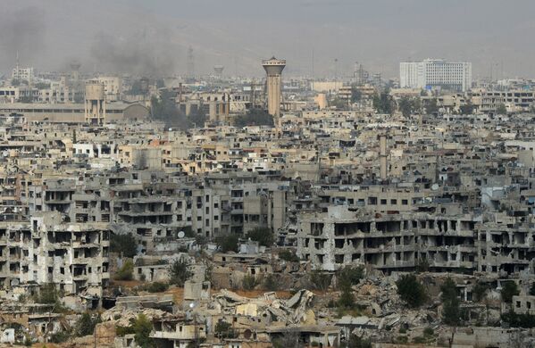Вид на район Джобар в Дамаске, удерживаемый боевиками Джебхат ан-Нусра