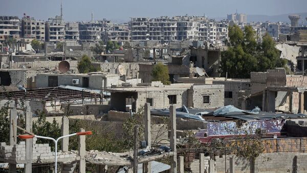 Разрушенные здания в городе Маадамия в пригороде Дамаска. Архивное фото
