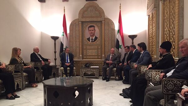 Парламентская делегация РФ на встрече с председателем народного совета САР Мухаммедом Джихад Аль-Ляххамом в Дамаске