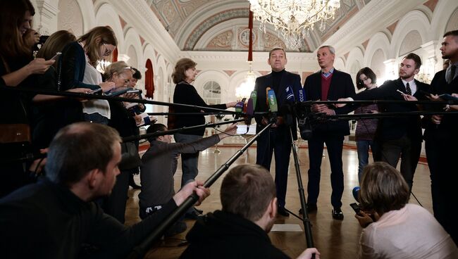 Генеральный директор Большого театра Владимир Урин и новый руководитель балетной труппы Большого театра Махар Вазиев