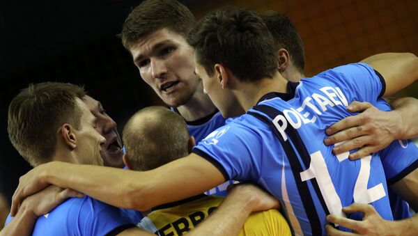 Игроки волейбольного клуба Зенит-Казань радуются победе. Архивное фото