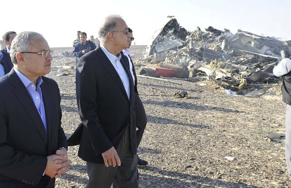 Премьер-министр Египта Шериф Исмаил на месте крушения самолета Когалымавиа в Египте. 31 октября 2015