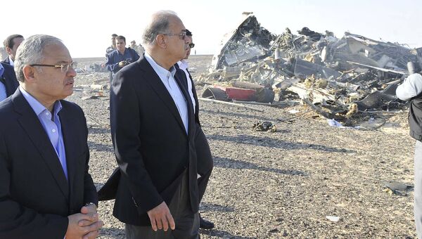 Премьер-министр Египта Шериф Исмаил на месте крушения самолета Когалымавиа в Египте. 31 октября 2015