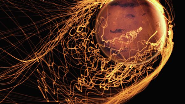 Обложка журнала Science, на которой изображен момент удара солнечной бури об атмосферу Марса