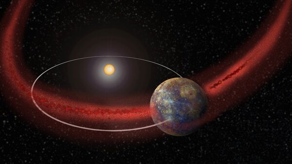 Так художник представил себе Меркурий, пролетающий через хвост кометы Энке
