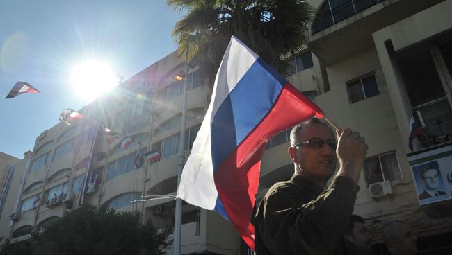 Митинг в поддержку российской военной операции в городе Тартус (Сирия). Архивное фото