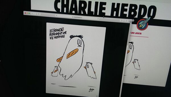 Страница сайта журнала Charlie Hebdo после серии терактов в Парижа