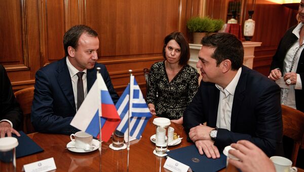 Встреча вице-премьера РФ Аркадия Дворковича с премьер-министром Греции Алексисом Ципрасом. Архивное фото