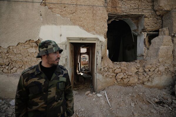 Боец Сирийской арабской армии (САА) в пригороде Дамаска Дахание