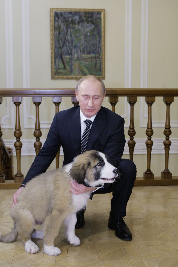 Президент Российской Федерации Владимир Путин со своей собакой Баффи